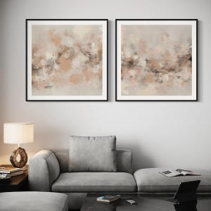Set di 2 stampe artistiche da parete di arte astratta - Quadro quadrato "Tempesta di sabbia" con cornici in legno - Stampa artistica da parete su tela di alta qualità