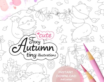 Autumn Fox Coloring Pages, Tiny Illustrations (Printable PDF A4/Letter Format