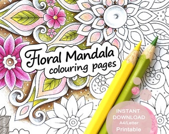 Floral Mandala Colouring Pages for Adults. Set of 3. Printable PDF. Instant download.