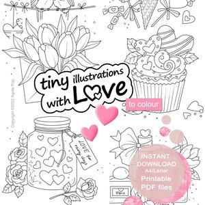 Valentine&#39;s Day Coloring Pages: Tiny Illustrations for Adults (Printable PDF)