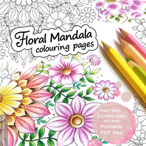 Floral Mandala Colouring Pages for Adults. Set of 3. Printable PDF. Instant download.