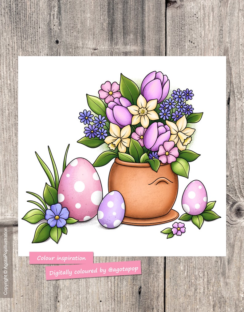 Floral Easter Colouring Page Set for Adults. 18 tiny illustrations and 2 full pages. Printable PDF. Instant download. image 6