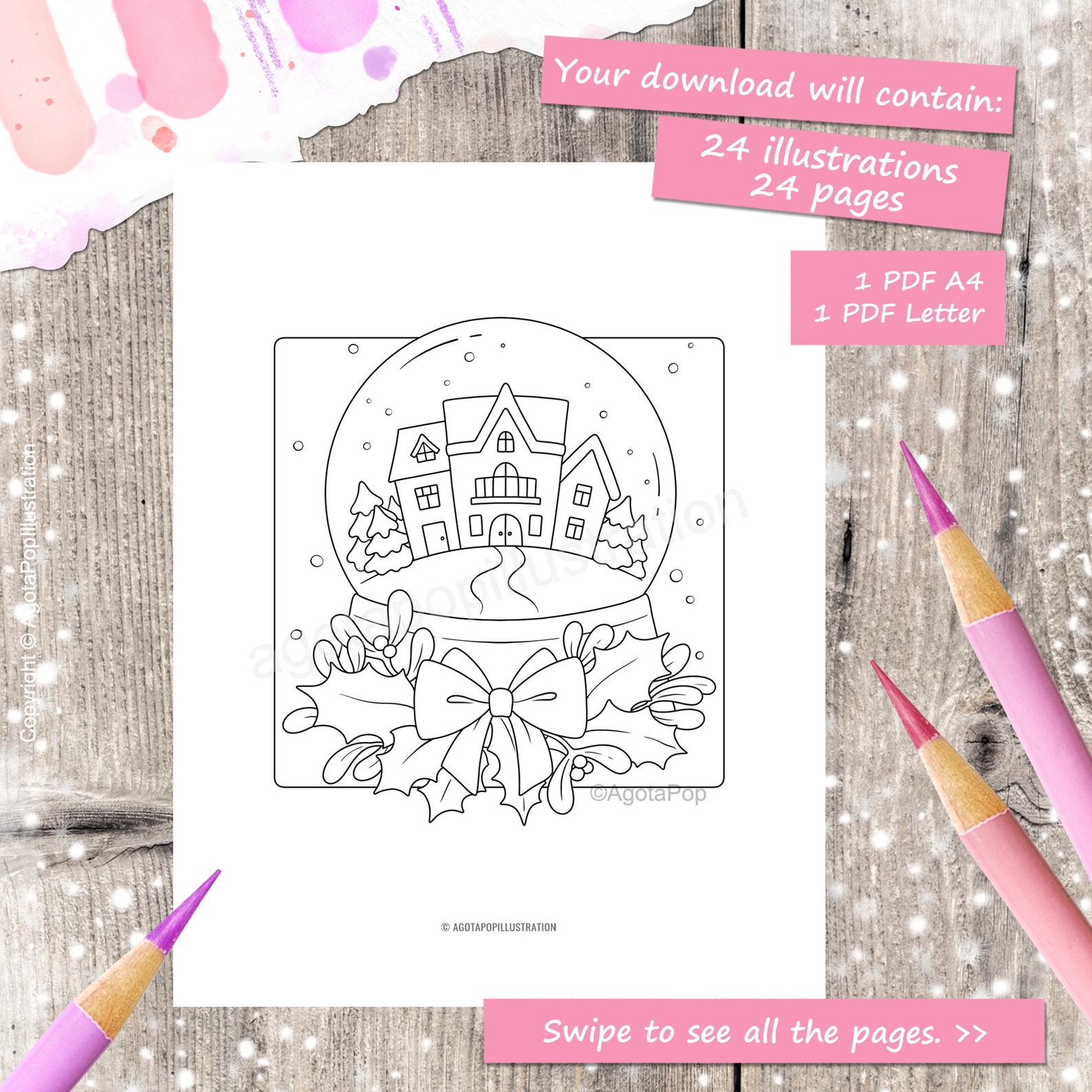 Vintage Christmas Coloring Pages: 24 Large Illustrations (printable PDF ...