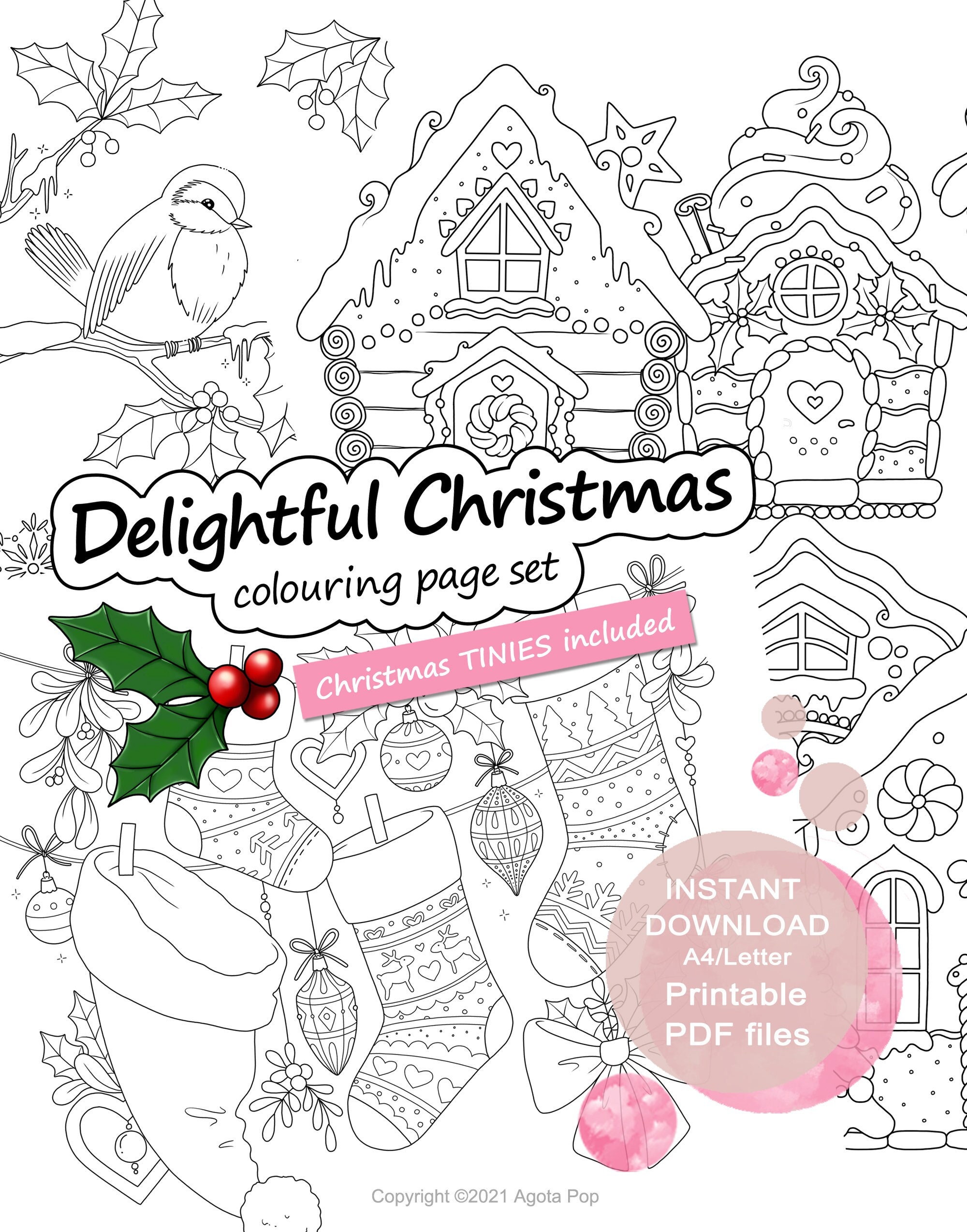 Holiday Fashion Coloring Set for Adults Instant Download Printable Files 3  Lineart Illustrations JPG and PDF Christmas 