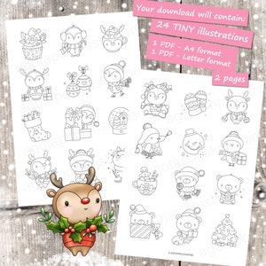 Cute Christmas Calendar Colouring Page Set for Adults and Kids. 24 tiny illustrations. Printable PDF. Instant download. image 2