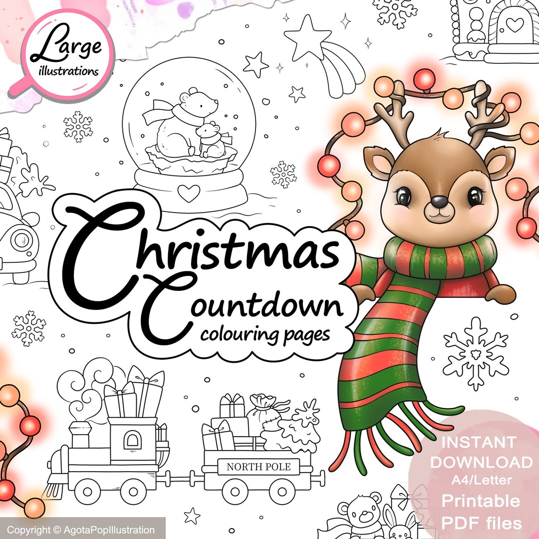 Christmas Countdown Colouring Page Set for Kids, Adults, Seniors. 24 ...