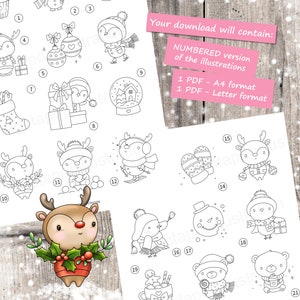 Cute Christmas Calendar Colouring Page Set for Adults and Kids. 24 tiny illustrations. Printable PDF. Instant download. image 3