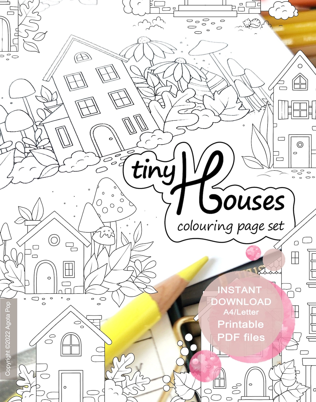 Tiny Houses Colouring Page Set for Adults. 23 Tiny - Etsy