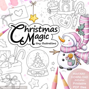 Kerstmagische kleurplatenset: 24+ kleine illustraties, kransontwerp (afdrukbare pdf)