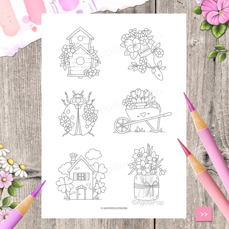 Tinies on Shelves MARCH Colouring Page Set for Adults. 5 pages. Printable PDF. Instant download. image 5
