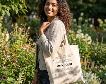 Retro 'Bonjour' Tote Bag | 100% Cotton Canvas Market Shopper