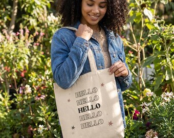 Retro 'Hello' Tote Bag | 100% Cotton Canvas Market Shopper