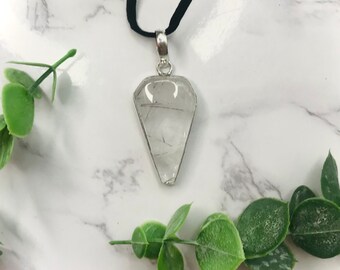 925 Sterling Silver Black Rutile Clear Quartz Coffin Necklace - Goth Gothic Vampire