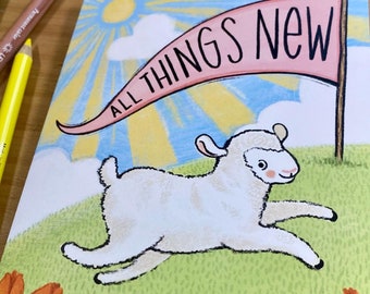All Things New Illustrated Easter Greeting Card