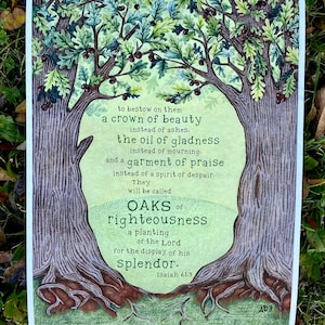 Isaiah 61:3 Oak Tree Scripture Illustration Print 8x10 11x14