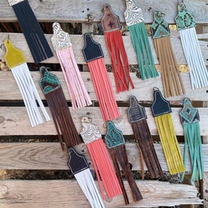 Leather eartag keychains with fringe wristlet  keychains western cowgirl boho