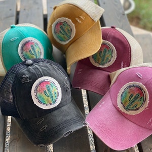 Desert darlin distressed trucker baseball hat cutout for ponytail