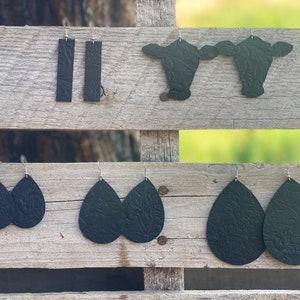 Black embossed leather earrings