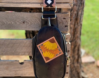 tooled leather sunflower sling bag/crossbody