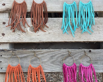 Boho cowgirl fringe lace hoop earrings