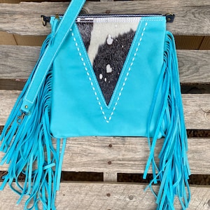 Borsa a tracolla con frange in punto buckstitch blu western