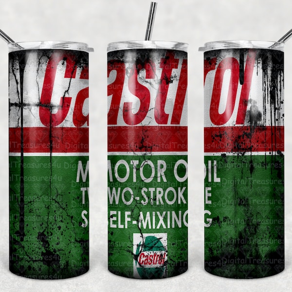 Castol Motor Oil / 20oz Straight Tumbler Wrap / Sublimation Wrap PNG / Tapered Sublimation Wrap PNG