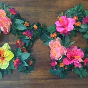 Tropical Hibiscus and Peony Flower Door or Table arrangement 14”