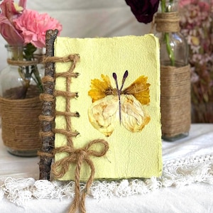CUSTOM Butterfly Journal: Pressed Flowers and Natural Stick Binding