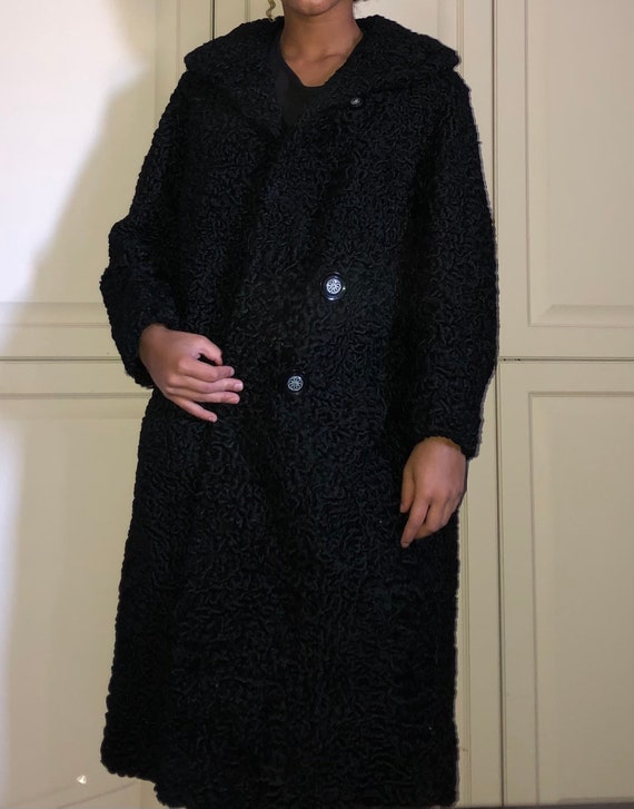 Real Fur-Black Curly Lamb Coat