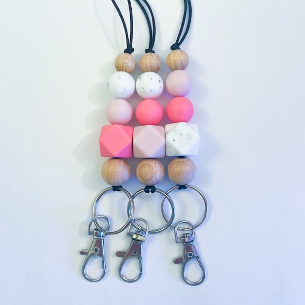 Pretty in Pink | Pink Ombre | Wood and Silicone Bead Lanyard or Keychain