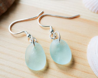 Handmade green sea glass and sterling silver earrings recycled jewellery eco gift gift for her boho surf style beach jewellery