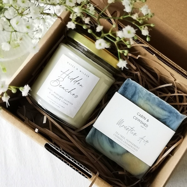 Cornish Candle Gift Box Set, UK. Handcrafted Soy Wax Candles.Natural Soap.Handmade Birthday Set For Mum/Friend/Nan/Thank You teacher gift