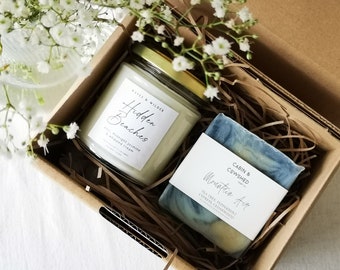Cornish Candle Gift Box Set, UK. Handcrafted Soy Wax Candles.Natural Soap.Handmade Birthday Set For Mum/Friend/Nan/Thank You.Mother's Day