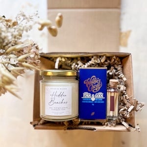Cornish Soy Candle Gift Box with Artisan Chocolate. Thank You Gift