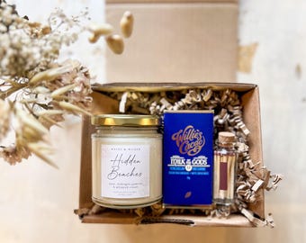Cornish Soy Candle Gift Box with Artisan Chocolate. Thank You Gift