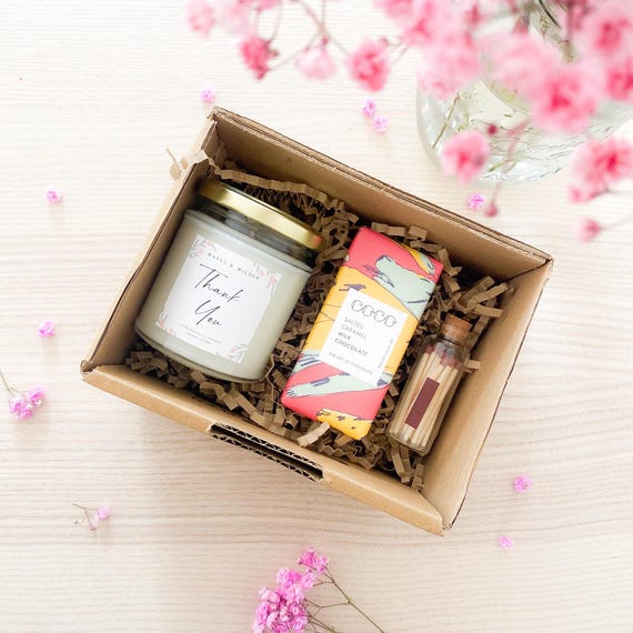 Thank You Candle Gift Box: Soy Wax Candle, Chocolate, Matches – Hand Poured Cornwall. Thank You Teacher Gift