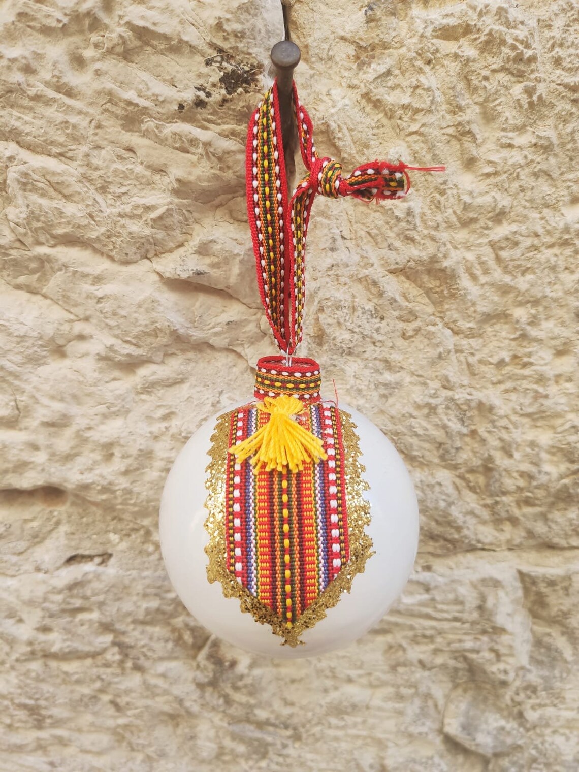 Traditional Croatian Glass Christmas Tree Bauble with Konavle | Etsy