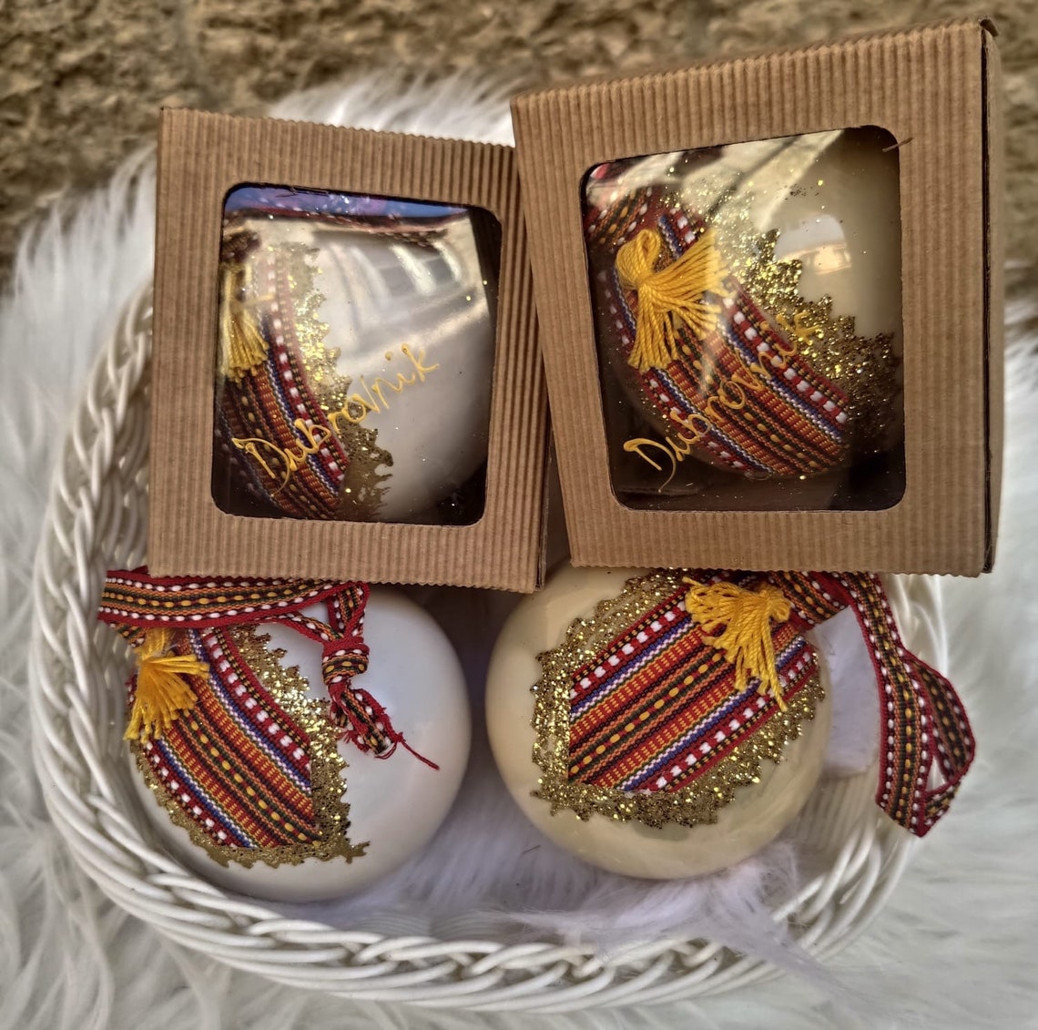 Traditional Croatian Glass Christmas Tree Bauble with Konavle | Etsy