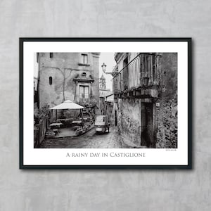 A Rainy Day in Castiglione Poster Print | Black and White Photography | Italy Print | Sicily