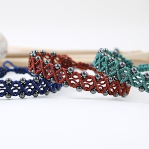 Macrame bracelet with hematite beads, hematite stone bracelet, boho bracelet, adjustable bracelet