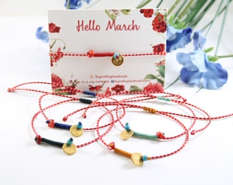 Martis Bracelet: Red and White Greek Martaki Spring Bracelet