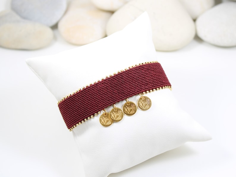 boho chic bracelet woman macrame bracelet Dark red macrame bracelet with miyuki beads