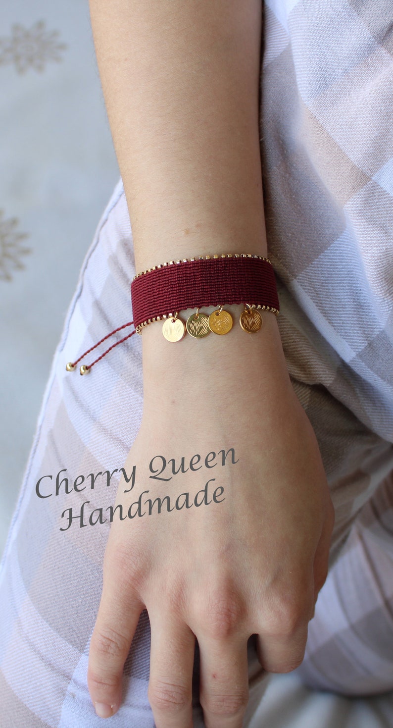 boho chic bracelet woman macrame bracelet Dark red macrame bracelet with miyuki beads
