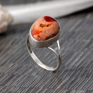 Anello in argento sterling con opale di fuoco messicano fatto a mano