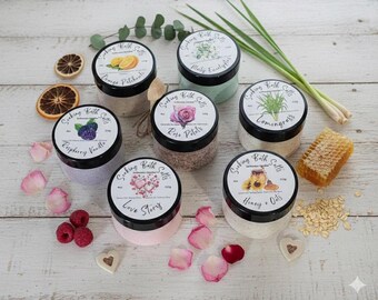 Sales de baño de aromaterapia de lujo – Baño de sales de Epsom y del Himalaya – Regalo de spa para el cuidado personal – Cristales de baño hechos a mano con ingredientes botánicos – Frasco de 113 g