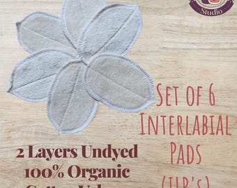 Podpaski międzywargowe (ILP) wykonane w 100% z niebarwionej bawełny organicznej, zestaw 6 sztuk.