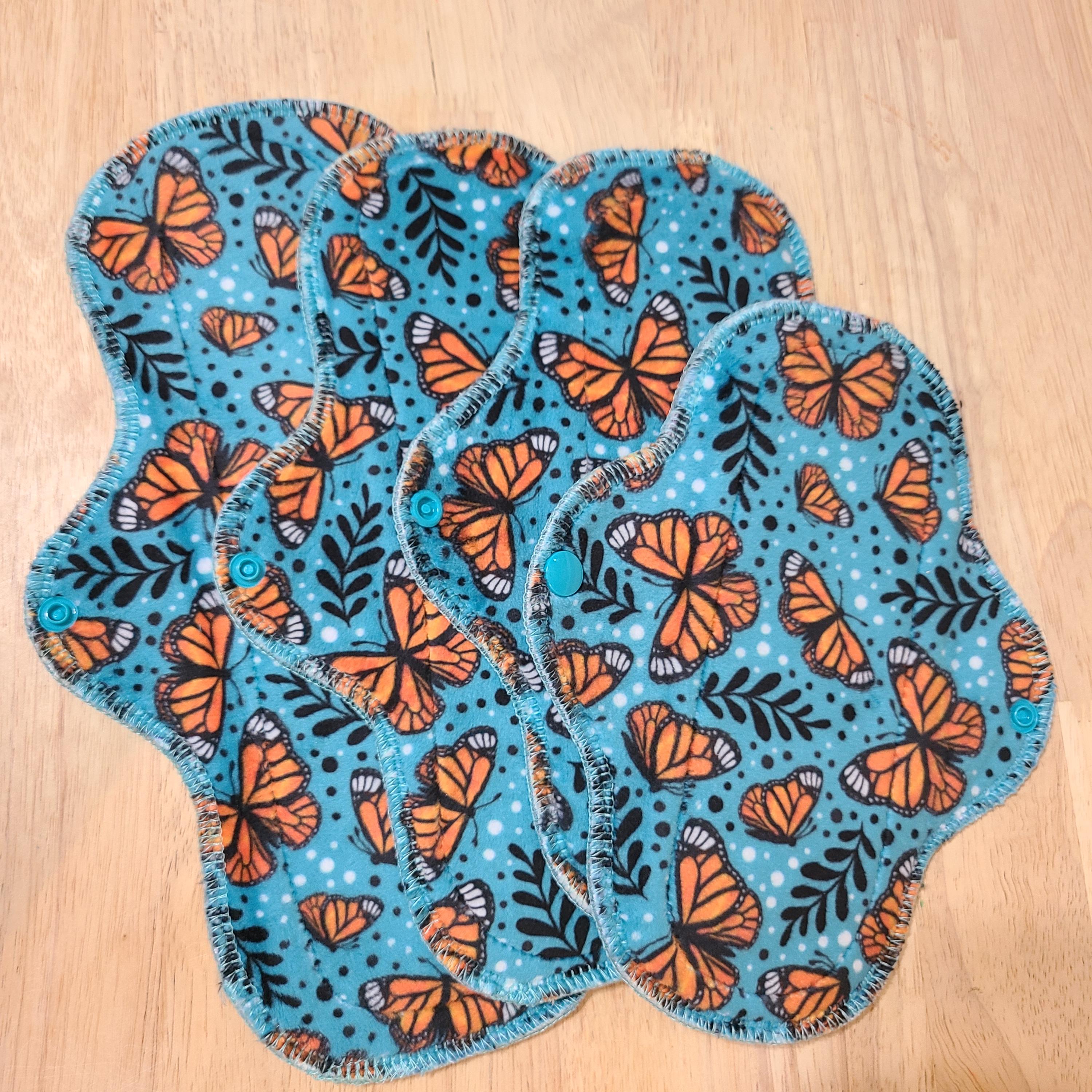 Minky "Teal Butterflies" Reusable Cloth Pad (single pad) with anti-microbial Zorb liner/waterproof backing for Periods/Light Bladder Leaks.