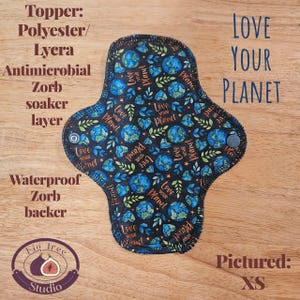 Polyester/Lycra Reusable Cloth Pad (single pad) with anti-microbial Zorb liner/waterproof backing for Periods/Bladder Leaks