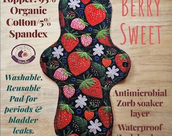 Wielorazowa wkładka z bawełny organicznej/spandexu: nadruk w kolorze jagodowym, antybakteryjna wkładka Zorb, wodoodporny spód