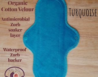 Wielorazowa wkładka z bawełny organicznej (pojedyncza wkładka) w kolorze turkusowym z antybakteryjną wkładką Zorb/wodoodpornym podkładem na okres/nieszczelność pęcherza